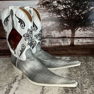 El General 1901 Cowboy Boots leather embossed print Gray Glitter White Size 9.5
